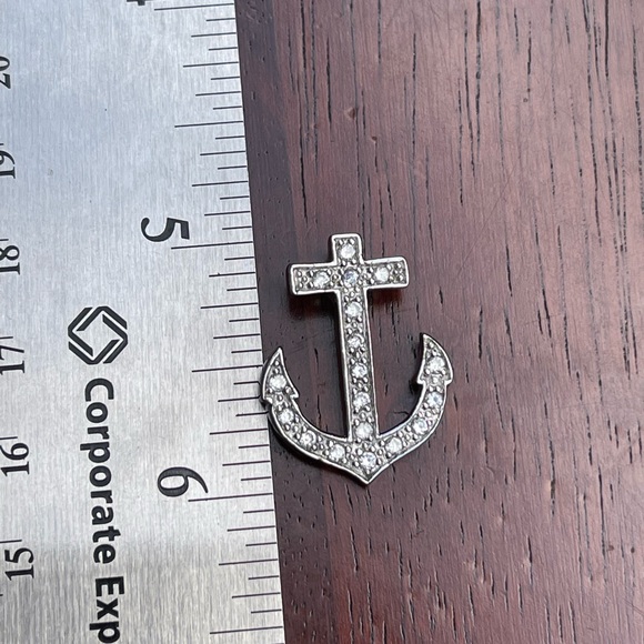 Sparkling Solid Sterling Silver and CZ Nautical Anchor Pendant - Picture 5 of 5